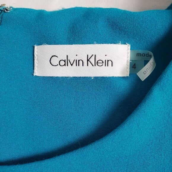 Calvin Klein Women’s Size 4 Blue Sheath Dress Sleeveless Ruched Panel Cocktail - Picture 6 of 7